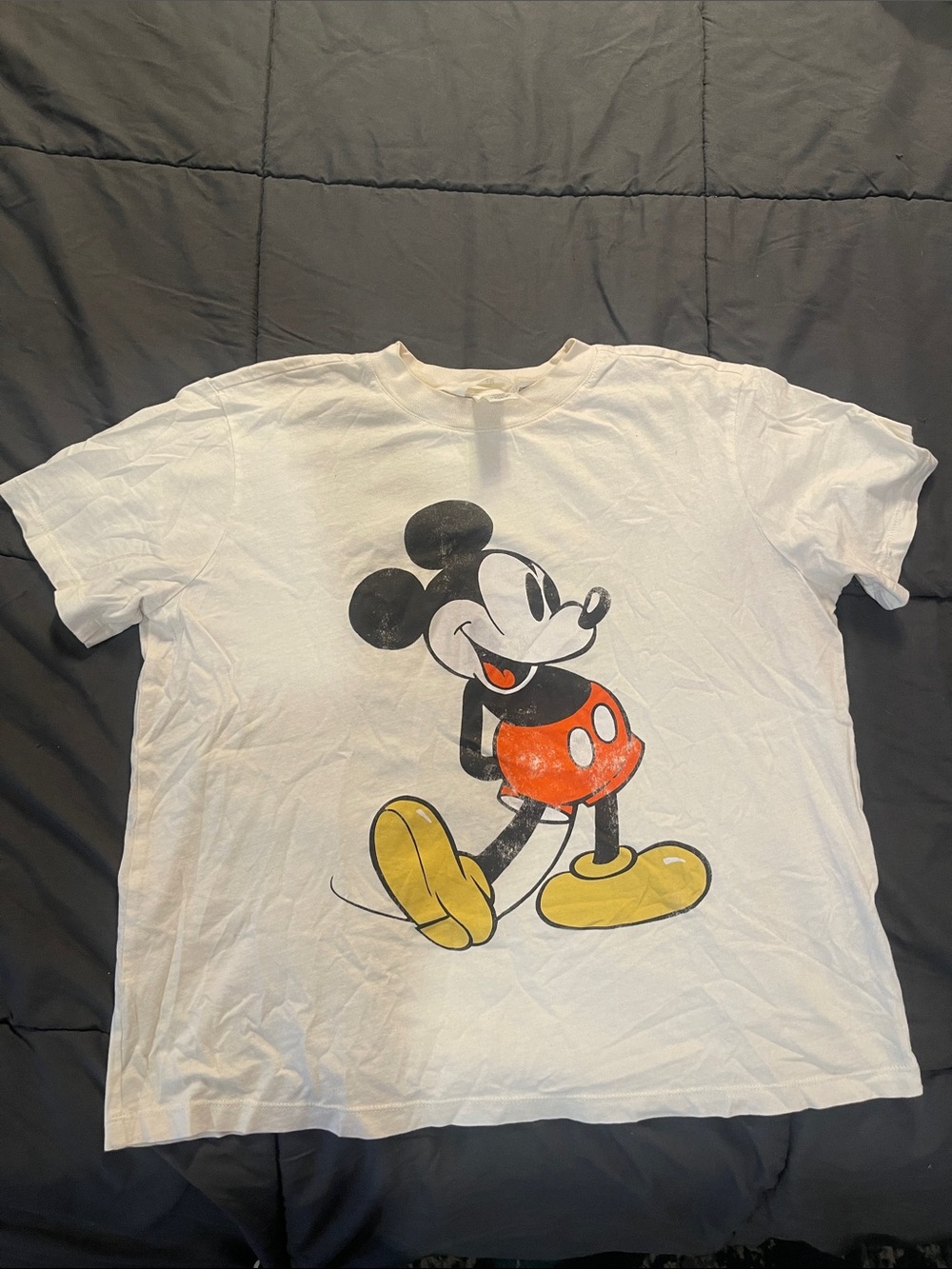 H&M White Short Sleeve Tee with Classic Mickey Graphic
